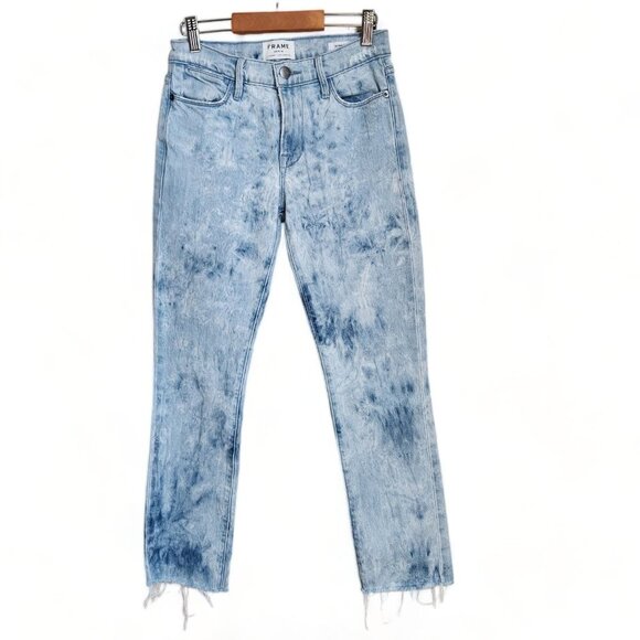 FRAME DENIM sz 24 Le High Rise Raw Hem Ankle‎ Straight Leg Jeans Cloud - Picture 1 of 14